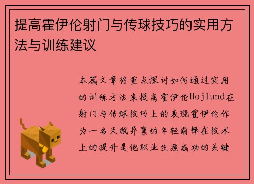 提高霍伊伦射门与传球技巧的实用方法与训练建议